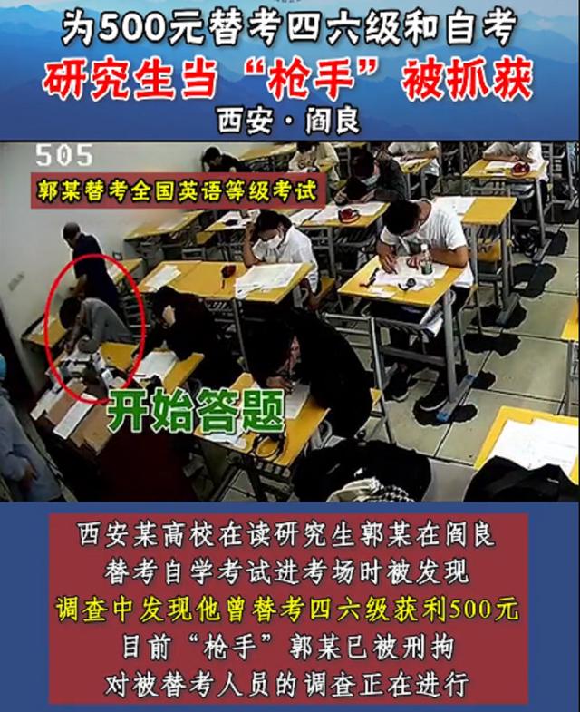 因小失大！陕西一在校研究生为了500元，替他人考试被刑拘